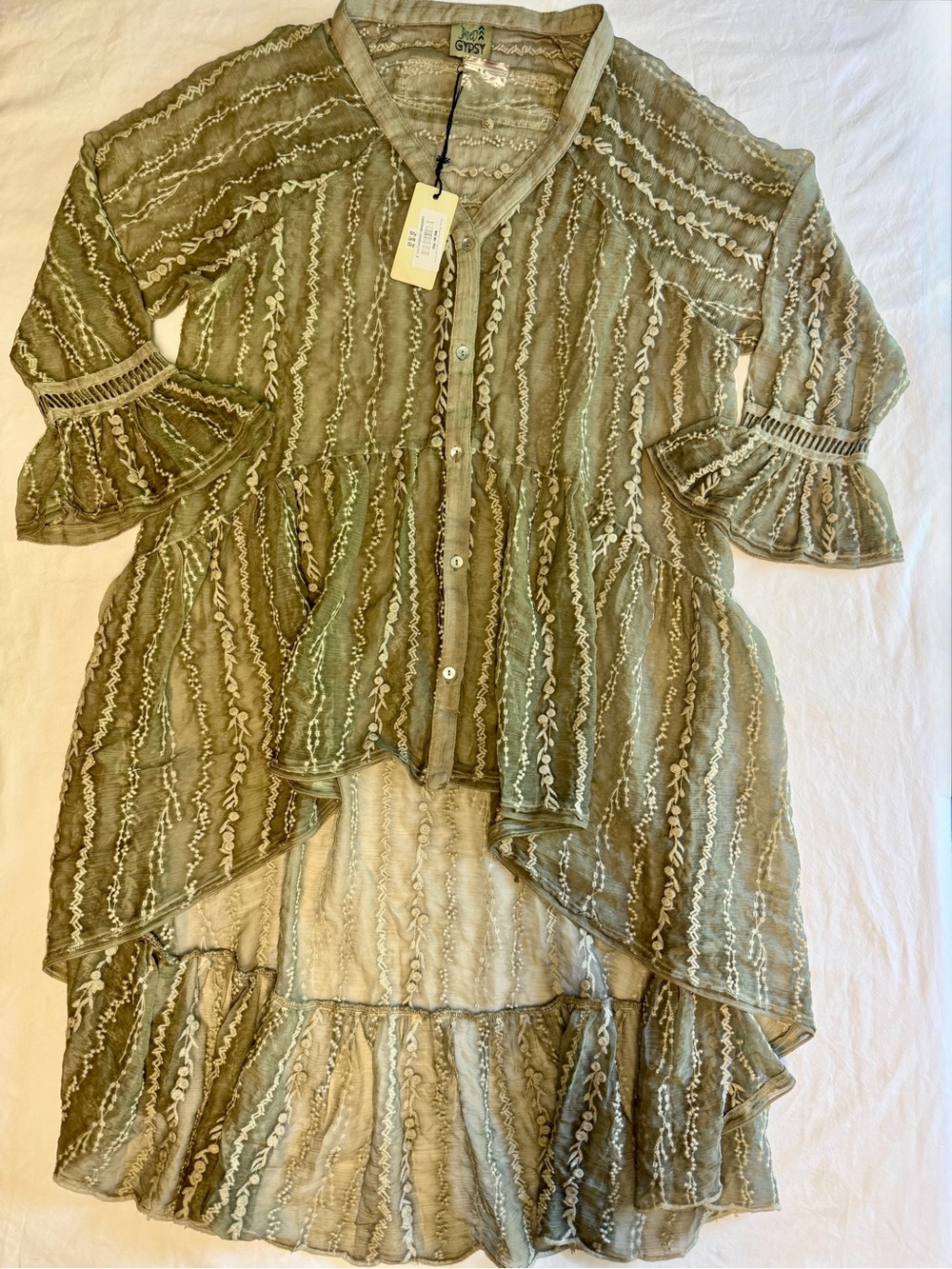 NWT Jaded Gypsy Garden Bliss Sheer Embroidered High Low Tunic OS